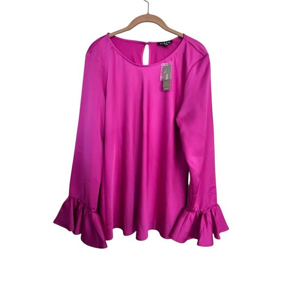 NWT J.Crew Women's Pink Fuchsia Long Sleeves Ruffled Cuff Dressy Blouse Size LT - Picture 1 of 7